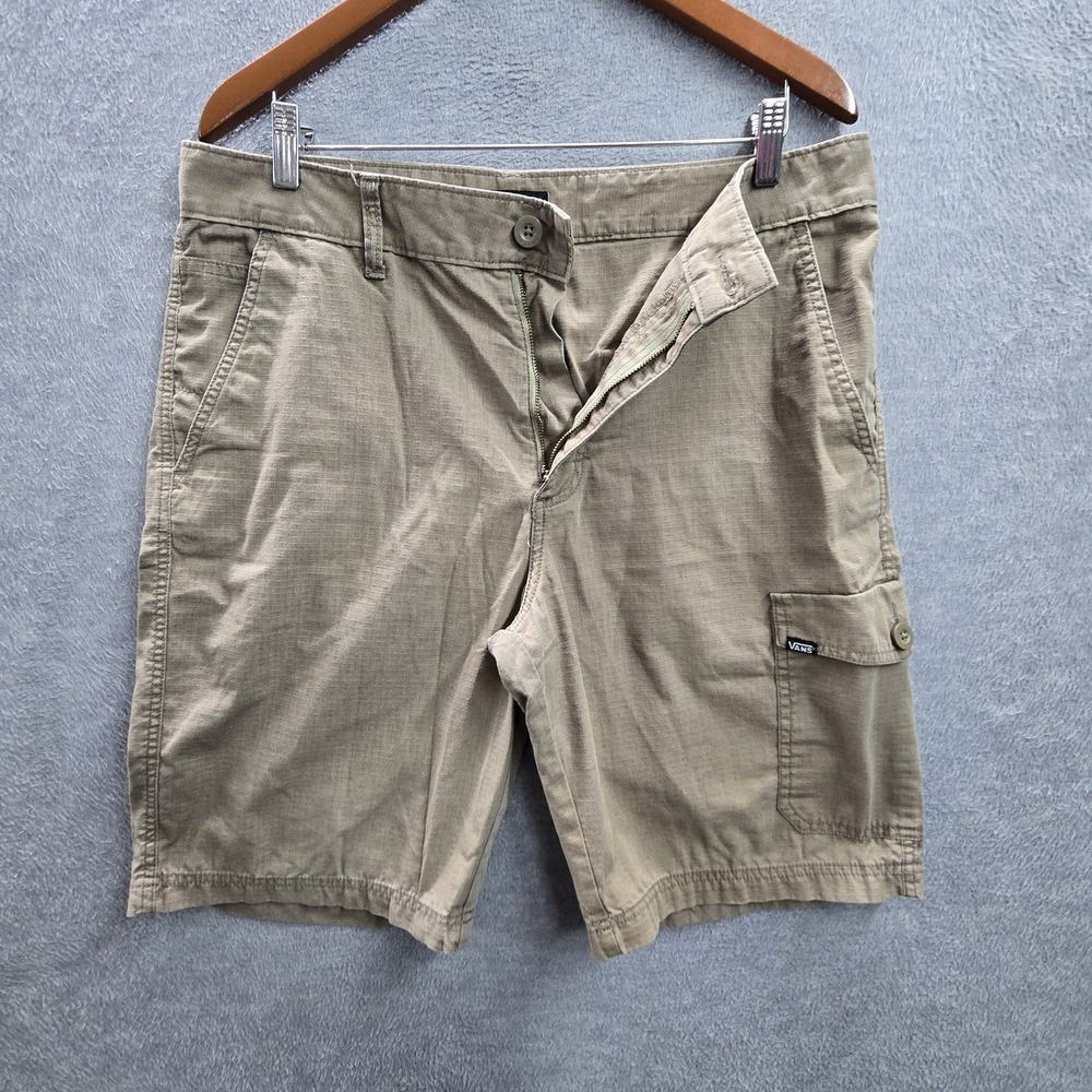 Vans Men Shorts 34 Khaki Cargo Ripstop 10" Inseam Logo Outdoor Skater